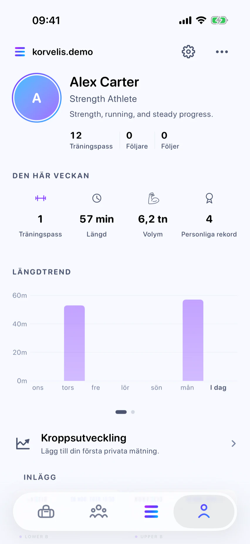 Profil: Din fullständiga träningsidentitet.
